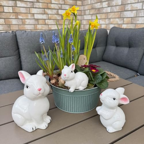 Online Fuchs 3 weiße süße Hasen, Dekofiguren aus Porzellan in Weiß - bis 18 cm groß, klein - Deko zu Ostern, Frühling, Sommer