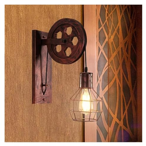 Wall Lamp Lámpara de Pared de polea Vintage luminaria Retro de luminaria montada en la Pared suspensión de óxido de óxido Accesorio de Luces industriales Wall Lamp