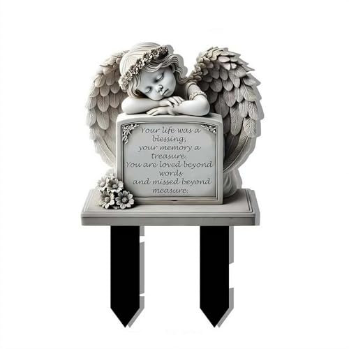 Carroterr Garden Angel Statue, Angel Tombstone Commemorative Plaque, Memorial Plaque with Sleeping Angel Garden Statue, Sympathy Gift Human Memorial Gifts, in Memory of Loved One, Bereavement Gifts