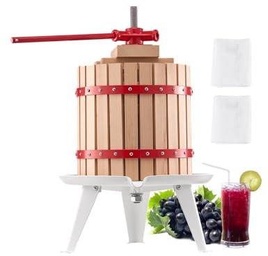 VEVOR Prensa de Vino de Frutas 12 L, Cesta de Madera Maciza con 8 Bloques, Manual. Resistente, Prensa para Hacer Sidra, Manzana, Uva, Tintura, Miel, Aceite de Oliva con Mango, 570 x 370 x 580 mm