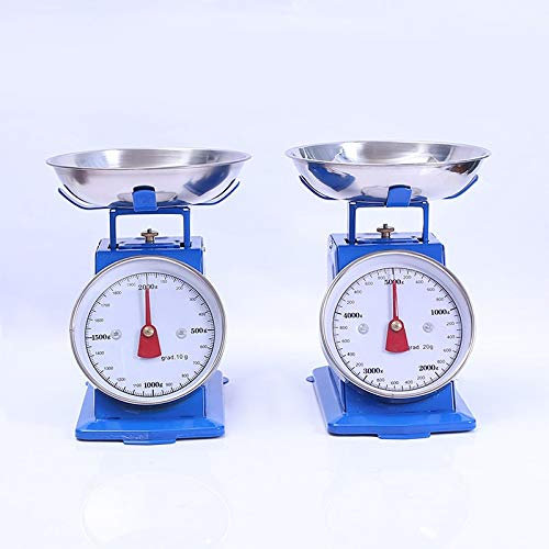 HXZJUIKL Báscula mecánica Antigua para el hogar báscula de dial de Hierro báscula de Cocina de Acero Inoxidable báscula de dial mecánica medición precisa,Plata-2 kg