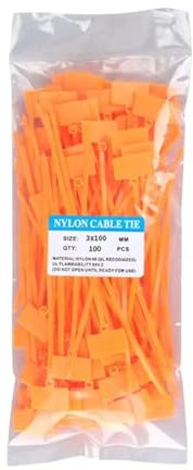 Kabelbeschriftung 100 Stück bunte Kabelbinder aus Nylon, Kunststoff-Etiketten, Umreifungsband, einfache Markierung von Etiketten, selbstsichernde Kabelbinder, Maschendraht-Markierungswerkzeuge(Orange)