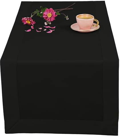 invitta Tischläufer Classic Elegance Schwarz 40x80 cm, Uni Glatt Elegant mit 5 cm Kuvertsaum Fleckabweisend mit Lotuseffekt 100% Polyester, O5 H200 3963
