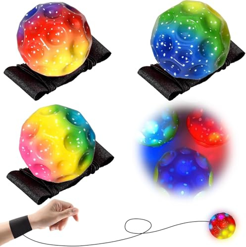 LUKIUP 3 Stück Blinklicht Astro Jump Ball, Blinklicht Mehrfarbig Springball mit Schnur, Blinkfunktion Springball für Kinder, Interaktives Spielzeug zum Stressabbau für Kinder Im Fr