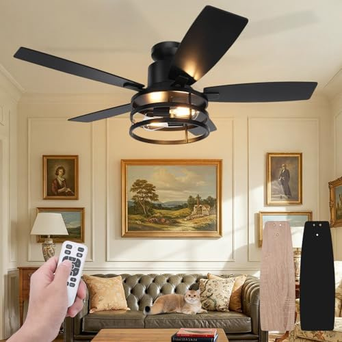 Laybasic Deckenventilator mit Beleuchtung Doppelseitige Flügeln, 112cm Deckenlampe mit Ventilator Leise, Fernbedienung und Umkehrbar DC Motor, LED Lampe mit Ventilator für Schlafzimmer Wohnzimmer