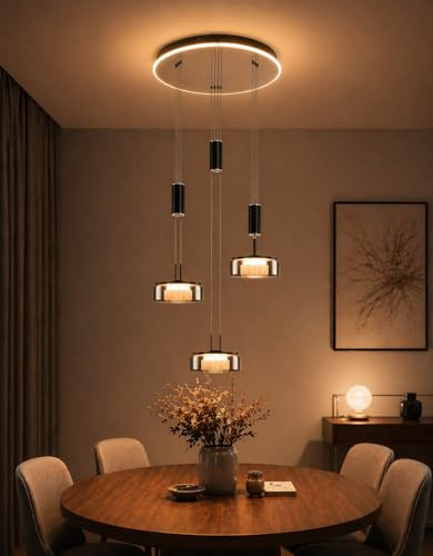 PIOUTNF Modern Led Pendelleuchte Glas, Hängelampe Esstisch mit 3 Flammig, Esstischlampe Hängend Höhenverstellbar, Küchenlampe Hängend mit Fernbedienung, für Kücheninsel, Küche, Esszimmer