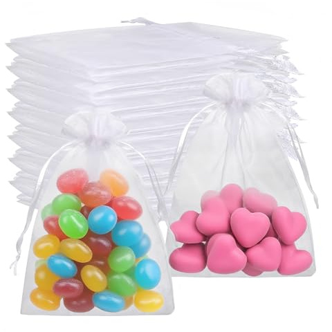 50 Stück Organzasäckchen, 15 x 20 cm Geschenkbeutel, Organza-Beutelchen mit Kordelzug, Transparent Hochzeit Organzabeutel für Hochzeiten Weihnachtsgeschenke Süßigkeiten Gastgeschenke
