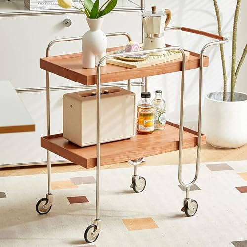 FUYAO Rullande barvagn med 2 nivåer, retro, vintage, dryck, serveringsvagn för hem, modern kök, cocktailvagn med låsbara hjul, industriellt rullande sidobord för vardagsrum