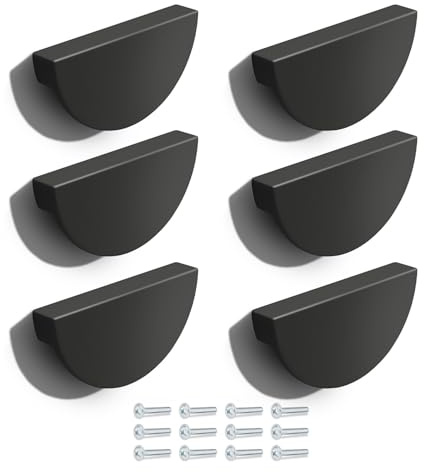Poliplast – Set da 6 Maniglie, Design a semicerchio, per Cucina, Armadio e Cassetti, per Bambini, Verniciato a mano, Art. 79 (Nero)