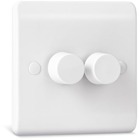 Dimmer Light Switch, Double Wall Dimmer Switch for LED, Halogen & Incandescent Bulbs, Trailing Edge Technology 2 Gang, 1 Way/2 Way Rotary Switch, 3-150 Watts, White