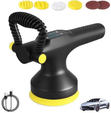 Cordless Car Polisher-5 Inch/12.5cm Car Buffer Polisher Machine, 5 Variable Speed 2500-5200Rpm, 6.0Ah Battery, 5 Polishing Pads, 180° Rotation Grip, LED Work Light for Car Detailing Polishing Waxing