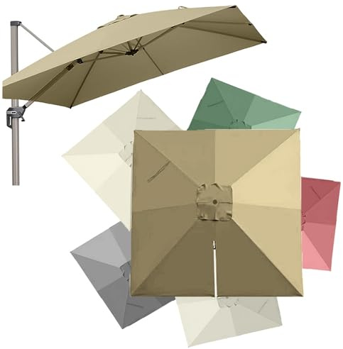 QSPNVFB Quadrato Copertura Per Ombrellone Decentrato 250cm 300cm 8 Stecche Baldacchino Per Ombrellone A Sbalzo, Tenda Da Sole Per Ombrello Piscina Giardino(Khaki,3m (10'))