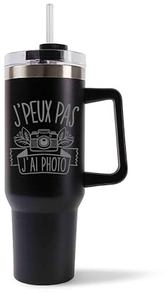 Mug Isotherme 1,2L - Je peux pas photo Noir – Bouteille avec Anse, Paille et Couvercle – Idée Cadeau Gourde Personnalisée