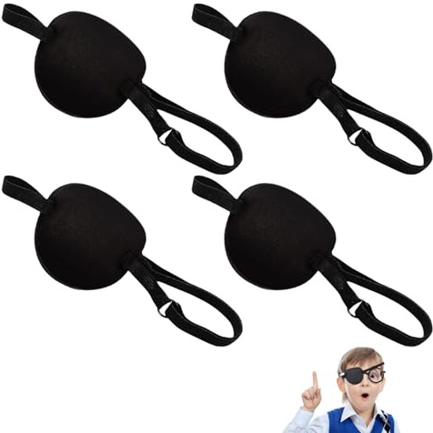 4 Stück Verstellbare Augenklappe, Verstellbare Piraten-Augenklappe für Linke Oder Rechte Einzelaugenmaske mit Verstellbarer Schnall Augenklappen für Erwachsene Kinder Konkaves 3D-Design für Cosplay