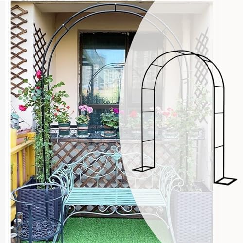 Sturdy Black Wedding Arch 240cm x 250cm Weatherproof Rose Trellis for Climbing Plants Outdoor Garden Pavilion with Base Ideal for Weddings and Events