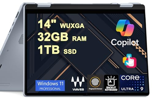 Dell 14 Plus 2-in-1 Laptop 14 WUXGA Touch Intel 8-core Ultra 9 288V (Up to 48 AI Tops) 32GB RAM 1TB SSD Backlit Fingerprint Wi-Fi7 for Creator Business Professional Win11Pro w/Copilot+ AI
