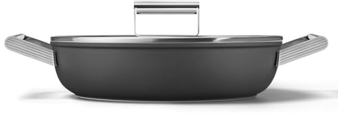 Smeg, DPF2812BLM Antihaft-Pfanne, Durchmesser 28 cm, PFAS-freie Keramikbeschichtung, Edelstahlgriffe, für alle Herdarten geeignet, ofenfest bis 250 °C, Fassungsvermögen 4,3 l, Mattschwarz