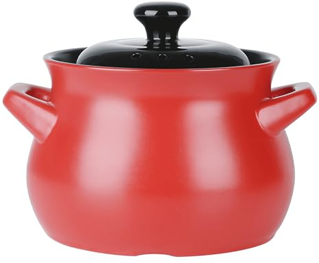 Casseruole in ceramica, Vaso in ceramica con coperchio a doppio manico Zuppiera in pura Pentola in argilla/Vaso di terracotta/Pentole in(Black and red,5L)