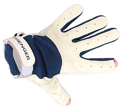 Sprenger Handschuhe aus Leder, Mechanikerhandschuhe, Arbeitshandschuhe, offen, blau-weiss