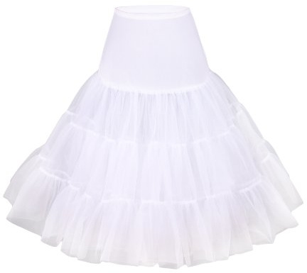 Flora 50s VINTAGE ROCKABILLY NET PETTICOAT SKIRT,25 Length (XSmall-Medium, WHITE)
