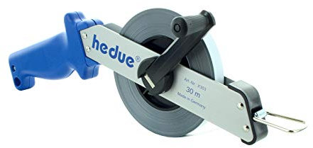 hedue® Rahmenbandmaß 30 m - Rollbandmaß aus Stahl mit Alu-Rahmen, Bandmaß mit Millimeterteilung
