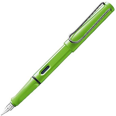 Lamy safari green Füller - Füllhalter mit ergonomischem Griff & polierter Stahlfeder in Strichbreite F - robuster ASA-Kunststoff - inkl. Tintenpatrone T 10 blau - Rechtshänder