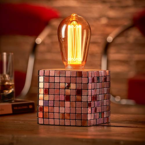 Auraglow Mysa Lámpara de Mesa Cubo Hormigón Mosaico, Bombilla LED ST64