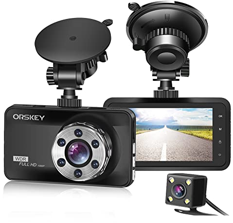 ORSKEY Dashcam Auto Vorne und Hinten 1080P Full HD Autokamera Doppelobjektiv Dashcam für Autos 170 Weitwinkel mit Loop-Aufnahme und G-Sensor,WDR,Parkmodus
