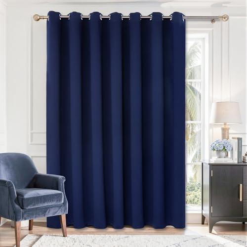BGment Sliding Door Curtain 84 Inches Long - Blackout Thermal Insulated Grommet Room Divider Privacy Drape for Patio Glass Door, 1 Panel, Navy Blue, 100 Inch Extra Wide