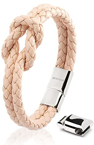 SERASAR 20cm Bracelet Cuir Rose Femme Noeud Bijoux Boîte Cadeau