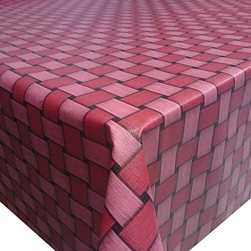 Wachstuch Wachstischdecke Tischdecke Gartentischdecke Robust Rattan Rot Rosa Breite & Länge wählbar 90 x 220 cm Eckig abwaschbar geprägt