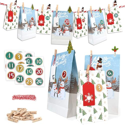 ONEHAUS Adventskalender 2025, Adventskalender zum befüllen groß, Geschenk Papiertueten Zum Selber Befüllen Basteln Pinguin Advents Tüten, Adventskalender 2025 Kinder selberfüllen