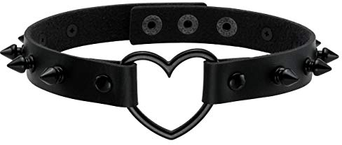 Manfnee Punk Gothic Choker Halsband Halskette PU Leder Spike Nieten Herz Halsreif für Männer Frauen