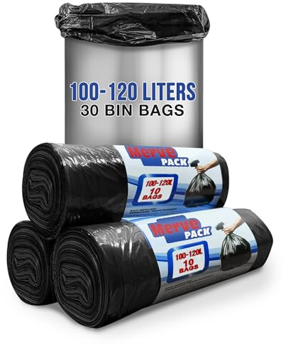 3 Rolls Black Bin Bags Biodegradable Plastic Counts 30 Bags 70x110 cm 100 to 120L Litre 100% Recycled Trash Bags Bin Liners for Kitchen, Office, Garden, General Waste or Recycling Rubbish Strong Bags