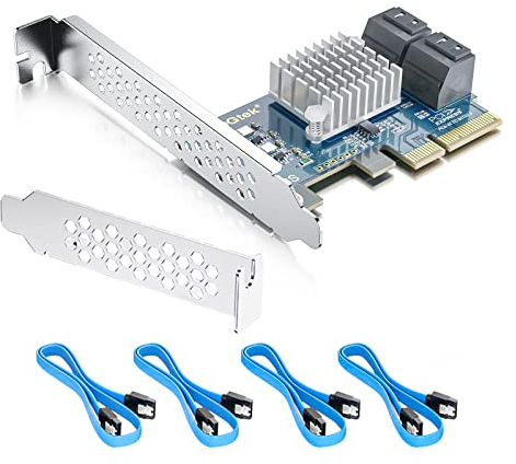 PCIe SATA X4 Card 4 Port with 4 SATA Cables and Low Profile Bracket, 6Gbps SATA3.0 Controller PCI Express Expansion Card, Support SSD and HDD