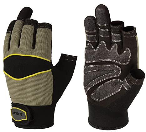 Skytec Xeri 1 Pair Open Digit Leather Work Gloves with Neoprene Coating that Provide Cut Resistance (Medium)