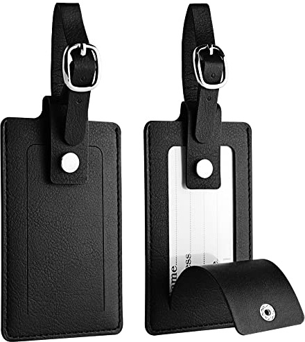 HONZUEN Kofferanhänger 2PCS, PU Leder Gepäckanhänger mit Adressschild | PU Leder • Reise Zubehör • 2PCS Kofferanhänger • Namensschild • Koffer & Taschen