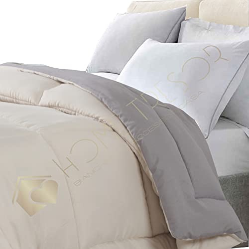 Home Tresor - Piumone Piumino Invernale Caldissimo Imbottitura in Morbida Microfibra Anallergica Soft 300 gr/mq Qualità Premium Reversibile Bicolor (Panna/Tortora, Singolo cm. 155x200)