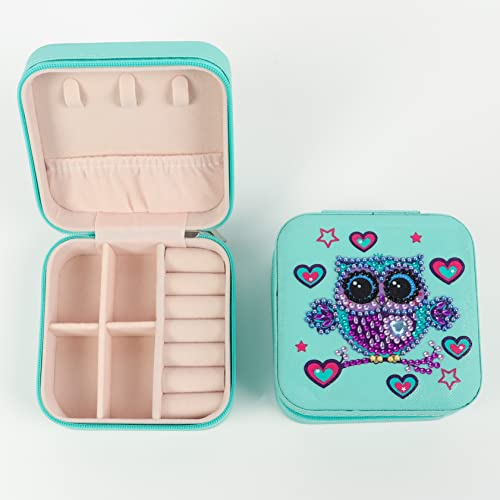 Diamond Painting Portagioie Viaggio Mosaico Fai Da Te con i Numeri per Anelli Orecchini Collane Bracciali Portagioielli Piccoli Porta Gioielli Donna Organizzatore da Ragazza Gufo per Donne e Ragazze