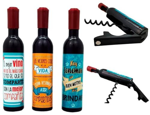 DISOK - Sacacorchos Abridor Magnético Frases. Detalles Bodas Originales para bodas, Abrebotellas para eventos, fiestas, bares y restaurantes. (12)