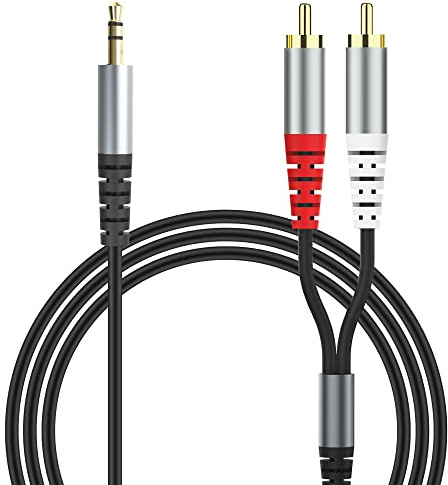 RCA to 3.5mm AUX Cable, (2M/6.6Feet) 3.5mm 1/8 to RCA 2-Male Headphone Jack Adapter Y Splitter Premium Stereo Audio Cord for Smartphones, Tablets, HDTV,or MP3 Players, Speakers