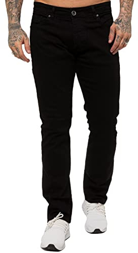 989Zé ENZO Herr stretch rakt ben normal passform klassiska denim jeans alla midjestorlekar, Svart, 32W x 30L