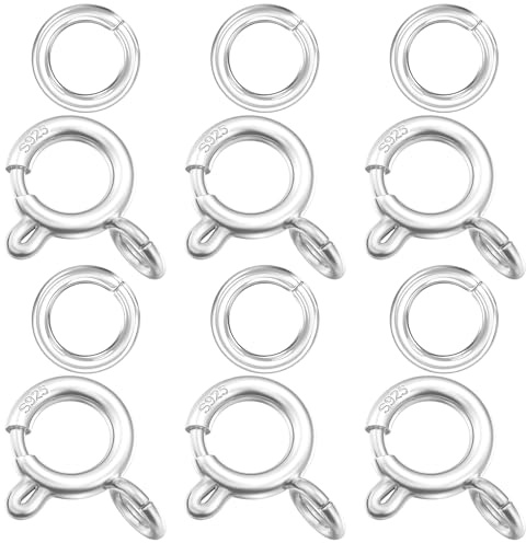 OHINGLT 925 Sterling Silver Spring Ring Clasp with Closed Jump Rings,Round Trigger Lobster Clasp for Bracelet Necklace Connectors DIY Jewelry Making Supplies Made in Italy