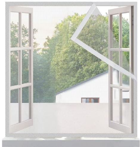 Risareyi Moustiquaire Fenetre en Fibre de Verre 60x95cm, Blanc | Filet Anti UV, Rideau Moustiquaire Aimantée Fenêtres Sans perçage, Anti-Insectes, avec 2cm Bande Adhésive, Non Découpable