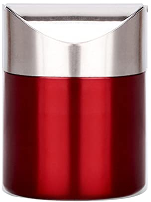 Mini Poubelle De Comptoir avec Couvercle Pivotant, Petite Poubelle De Table en Acier Inoxydable Brossé pour Bureau, Cuisine, Salle De Bain - Plusieurs Couleurs,Rouge