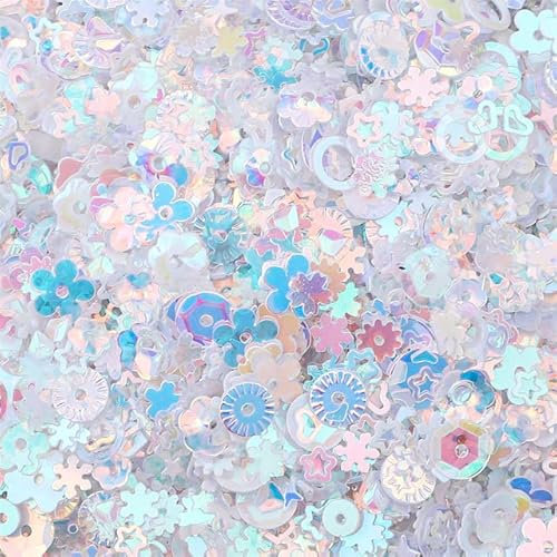 20g 3-10mm Glitter Sequins Mixed Star Heart Shell Sequins Paillettes for DIY Nails Art Wedding Decor Confetti Garment Sewing-White