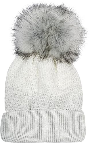 styleBREAKER Damen Strick Bommelmütze mit Farbverlauf und Fleece Futter, Winter Fellbommel Mütze, Strickmütze 04024205
