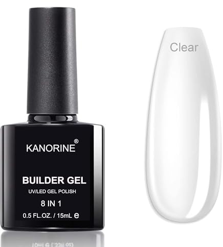 KANORINE Gel Nail Polish Builder Nail Gel, 8-in-1 Clear Gel Builder for Nails, Hard Gel Builder Nail Strengthener Extension Gel Base Gel Rhinestone False Nail Tips Glue Gel in a Bottle 15ML Hard Gel