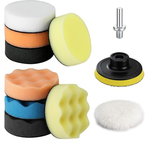 WORKPRO 3 Inch Drill Buffing Pad Kit - 11 Pcs Car Foam Polishing Pads Set, Drill Buffer Polisher Attachment Buffing Kit for Car Polishing, Waxing, Sealing Glaze