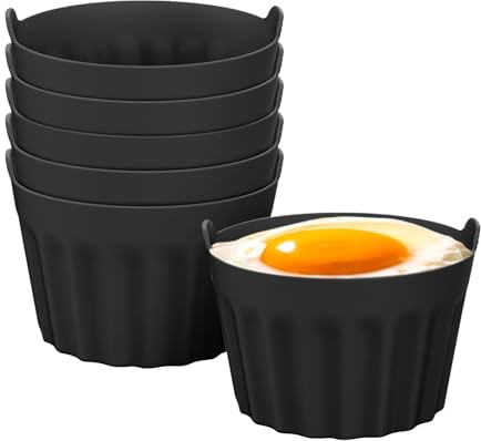 Air Fryer Egg Moulds, Large Ramekins for Air Fryer Nonstick Silicone Muffin Cases for Air Fryer,Oven and Microwave,Reusable Food Grade Air Fryer Accessories for Cooking Baking(Pack of 6),Black